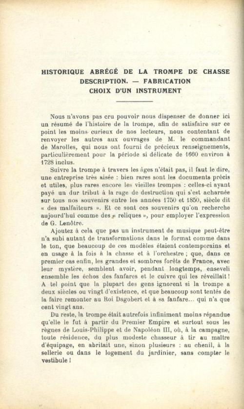 Partition - Histoire abrégée de la trompe de chasse - Description - Fabrication - Choisx d'un instrument 1/13 