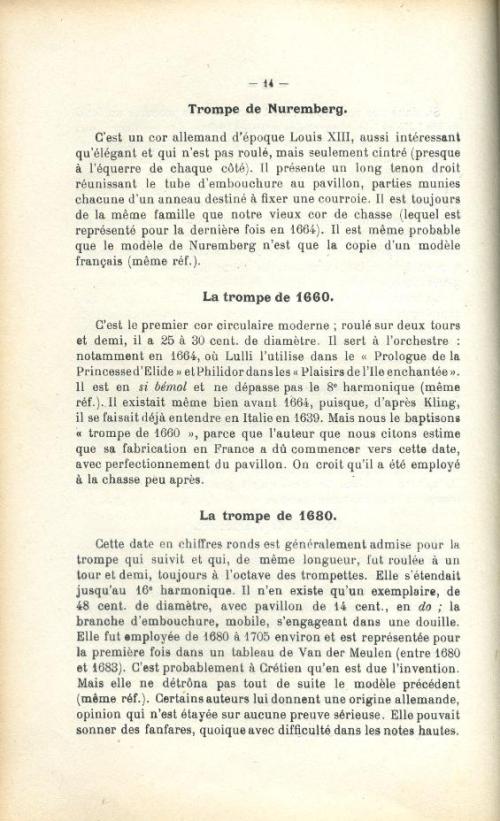 Partition - Histoire abrégée de la trompe de chasse - Description - Fabrication - Choisx d'un instrument 3/13 - Trompe de Nuremberg - La trompe de 1660 - La trompe de 1680 