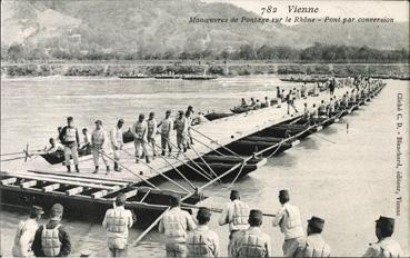 Iconographie - Manoeuvres de Pontage sur le Rhône - Pont par conversion