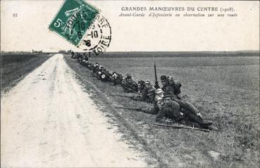 Iconographie - Grandes manoeuvres du Centre - Avant-Garde d'Infanterie en observation sur une route