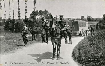 Iconographie - En campagne - Transport des blessés en cacolet