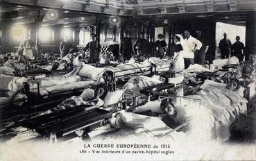 Iconographie - La Guerre Européenne de 1914 - Vue intérieure d'un navire - Hôpital anglais