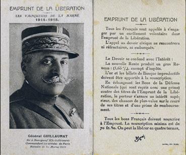 Iconographie - Emprunt de la libération - Les vainqueurs de la Marne  Général  Guillaumat