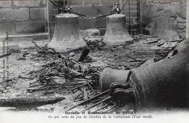 Iconographie - Incendie et bombardement de Reims - Ce qui reste du jeu de cloches de la cathédrale