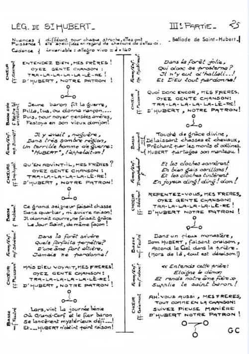 Partition - Légende de Saint-Hubert - 3ème partie -Sous les voutes du cloître - Texte (1) Ballade de Saint-Hubert 
