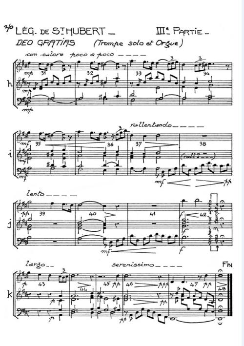 Partition - Légende de Saint-Hubert - 3ème partie -Sous les voutes du cloître - (3) Deo Gratias version 'trompe solo et orgue'