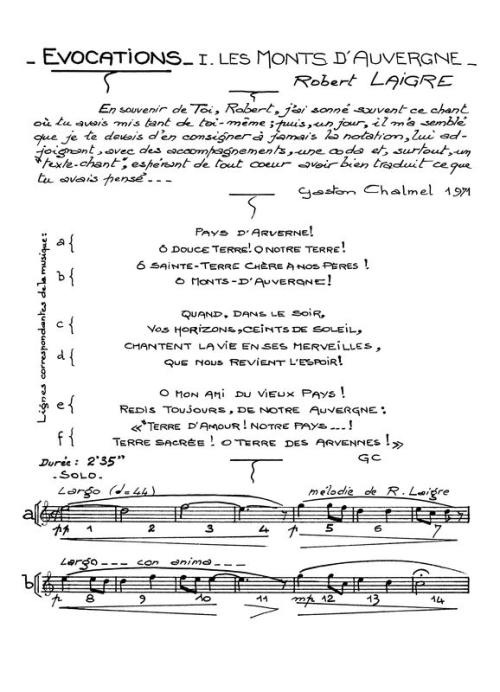 Partition - Monts d'Auvergne (Les) - 1/2 Paroles et partition 