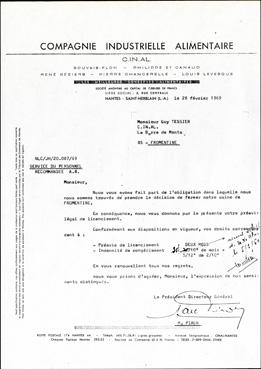 Iconographie - Lettre de licenciement de Guy Tessier