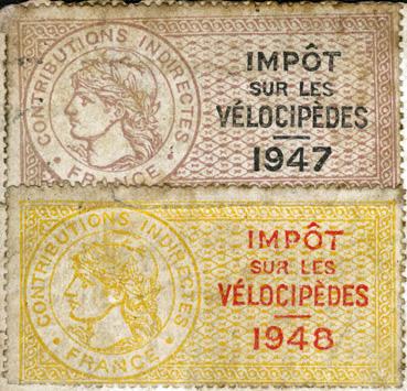 Iconographie - Timbres Impôt sur les vélocipèdes