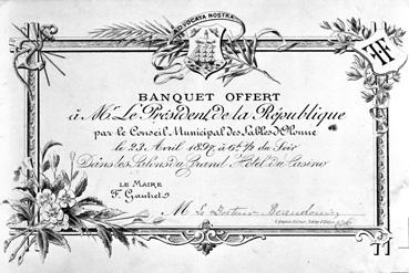 Iconographie - Invitation au Dr Baudouin pour le banquet offert