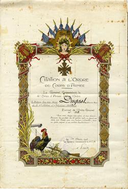 Iconographie - Citation à l'ordre du corps d'armée d'Alexandre Dugast