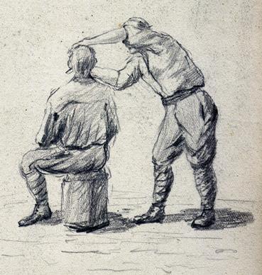 Iconographie - Poilu chez le barbier, d'après Alexandre Dugast