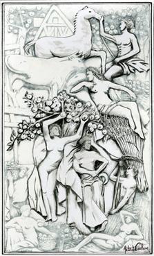 Iconographie - Bas-relief d'Albert Pommier, La Normandie terrienne, dessin de Jean-Pierre Joalland