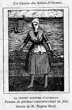 Iconographie - Femme de pêcheur raccommodant un filet, selon E. Baud