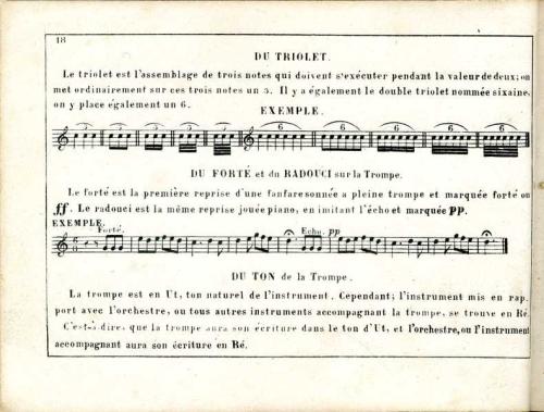 Partition - Principes de musique 11 sur 19 - Du triolet - Exemple - Du forte et du radouci sur la trompe 