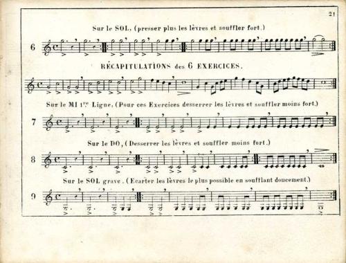 Partition - Principes de musique 14 sur 19 - Exercices pour apprendre à frapper les sons - N°6 sur le Sol - Récapitulation des 6 exercices - N07 sur le Mi 1e ligne - N°8 sur le Do - N°9 sur le Sol grave