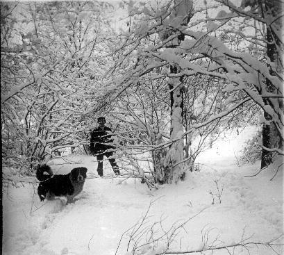 Iconographie - L'hiver à Morteau : garde et chien