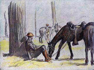 Iconographie - Cavaliers au repos près du bois de Belleau