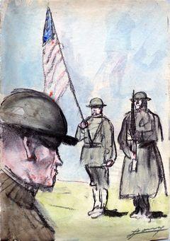 Iconographie - Le drapeau américain présentation soldats