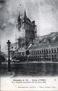 Iconographie - Ruines d'Ypres - Incendie des halles