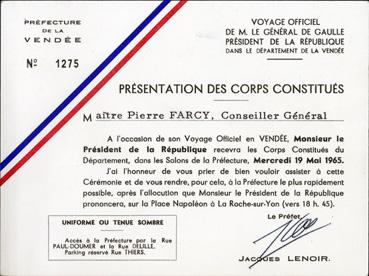 Iconographie - Carte laissez-passer pour la visite du général de Gaulle