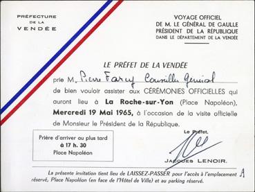 Iconographie - Carte laissez-passer pour la visite du général de Gaulle