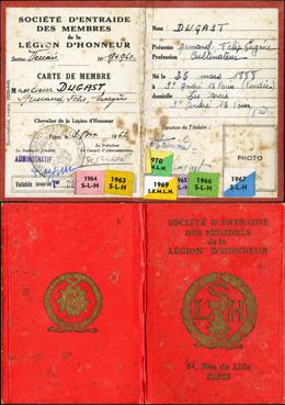 Iconographie - Carte de membre de la Société d'entraide des Membres de la Légion d'Honneur