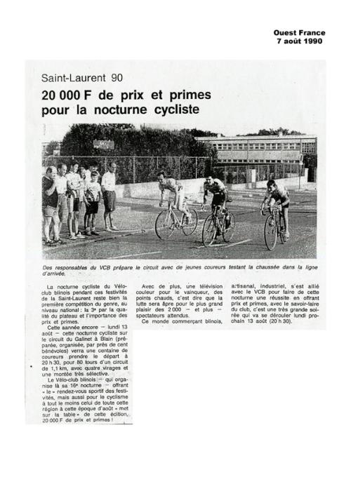 Article de presse - Saint-Laurent 90 - 20000f de prix et de primes pour la nocturne cycliste