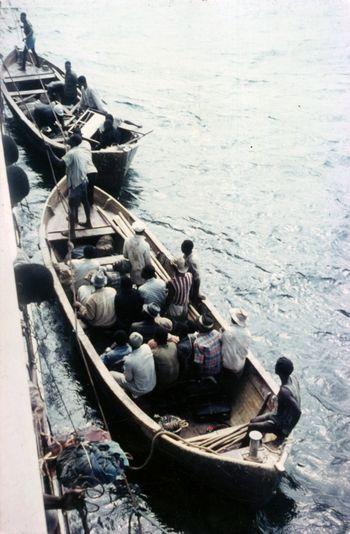 Iconographie - Georges Tanneau en chargement de bois dans la lagune Ebrié, Abidjan