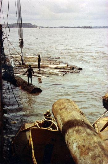 Iconographie - Georges Tanneau en chargement de bois dans la lagune Ebrié, Abidjan