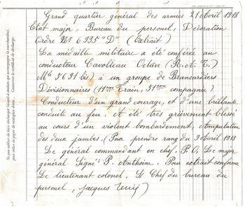 Iconographie - Lettre d'amputation des deux jambes d'Octave Cavoleau