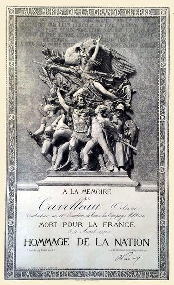 Iconographie - Diplôme A la mémoire de Cavolleau Octave