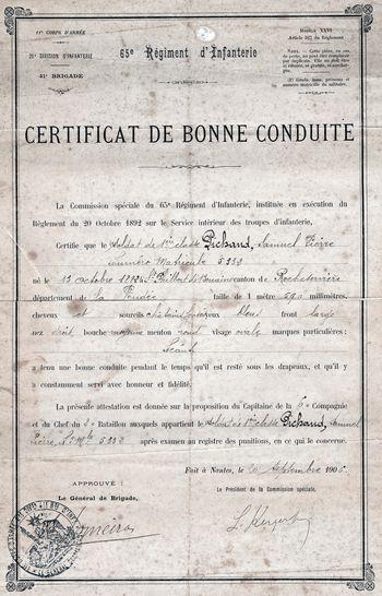 Iconographie - Certificat de bonne conduite de Pierre Pichaud