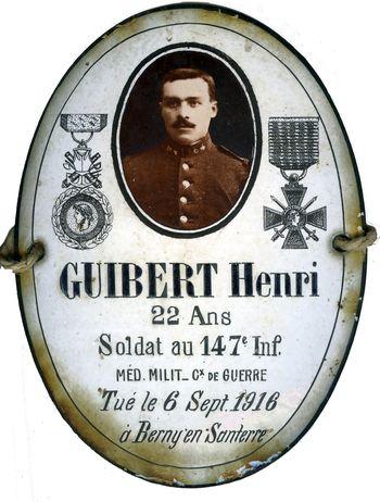 Iconographie - Plaque d'Henri Guibert, Mort pour la France