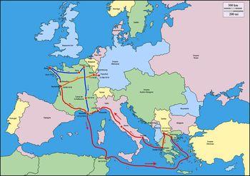 Iconographie - Carte du parcours d'Arsène Guibert 1915-1919