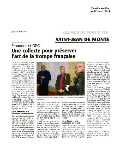 Article de presse - Une collecte pour préserver l'art de la trompe française