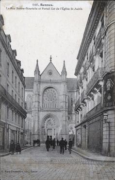 Iconographie - La rue Bonne-Nouvelle et portail Est de l'église Saint-Aubin