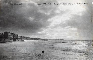 Iconographie - Perspective de la digue, au loin Saint-Malo