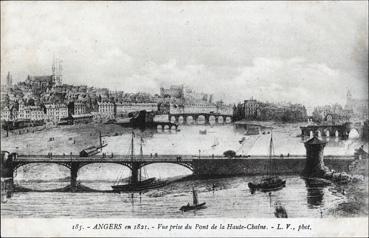 Iconographie - Angers en 1821 - Vue prise du pont de Haute-Chaîne