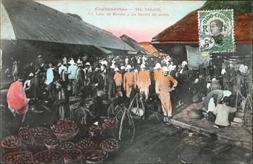 Iconographie - Cochinchine - Saïgon - Un coin du marché à six heures du matin