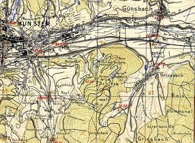 Iconographie - Carte d'état-major du secteur de Munster - Güncbach