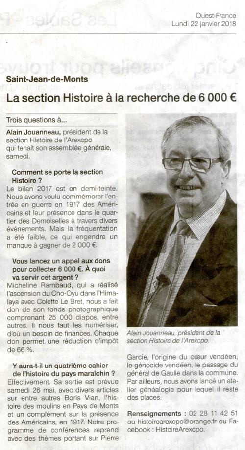 Article de presse - La section histoire à la recherche de 6000 euros