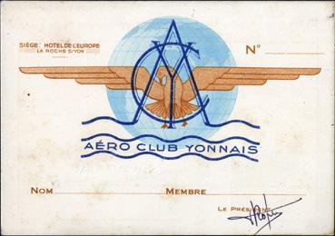 Iconographie - Carte de membre de l'Aéroclub Yonnais
