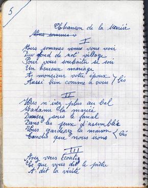 Iconographie - Page du cahier de chanson de Renée Dupont