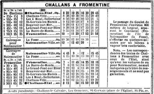 Iconographie - Horaire des trains Challans à Fromentine