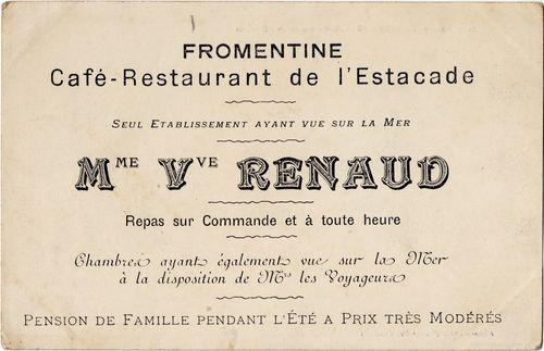 Iconographie - Carte de visite Mme Vve Renaud - Café restaurant de l'Estacade