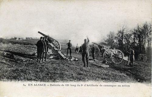 Iconographie - En Alsace - Batterie de 120 mm long du 9e d'Artillerie de campagne en action