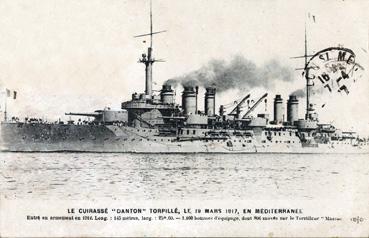 Iconographie - Le cuirassé Danton torpillé le 19 mars 1917
