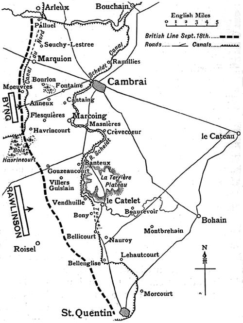 Iconographie - Carte anglaise brit St-Quentin Cambrai