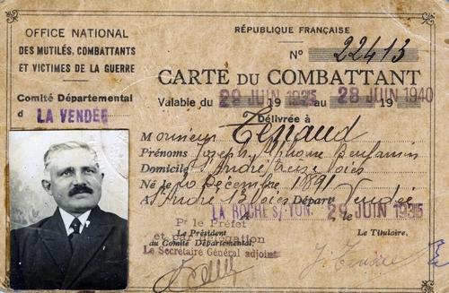 Iconographie - Carte du combattant de Joseph Tenaud